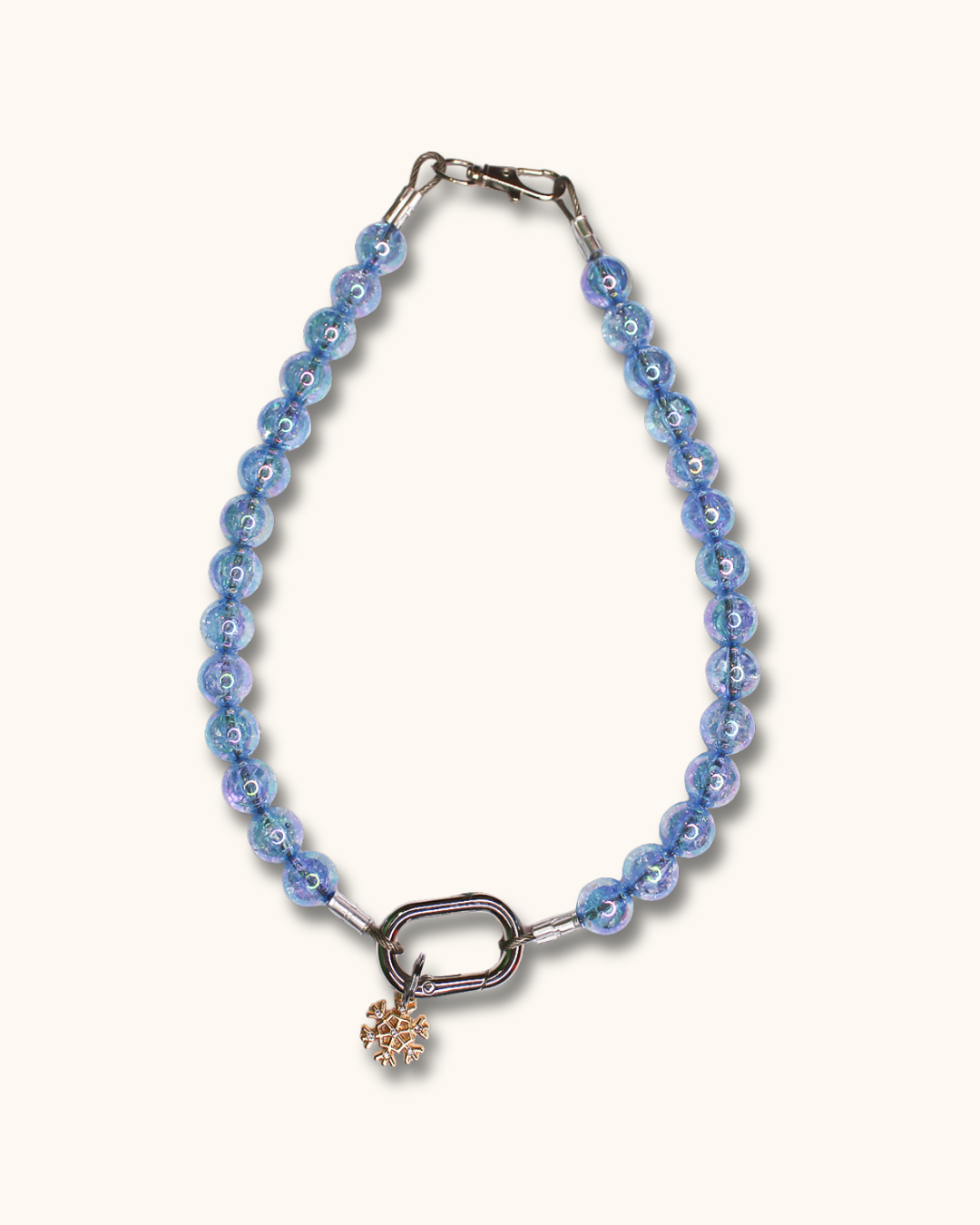 Blue Frost Carabiner Beaded Necklace
