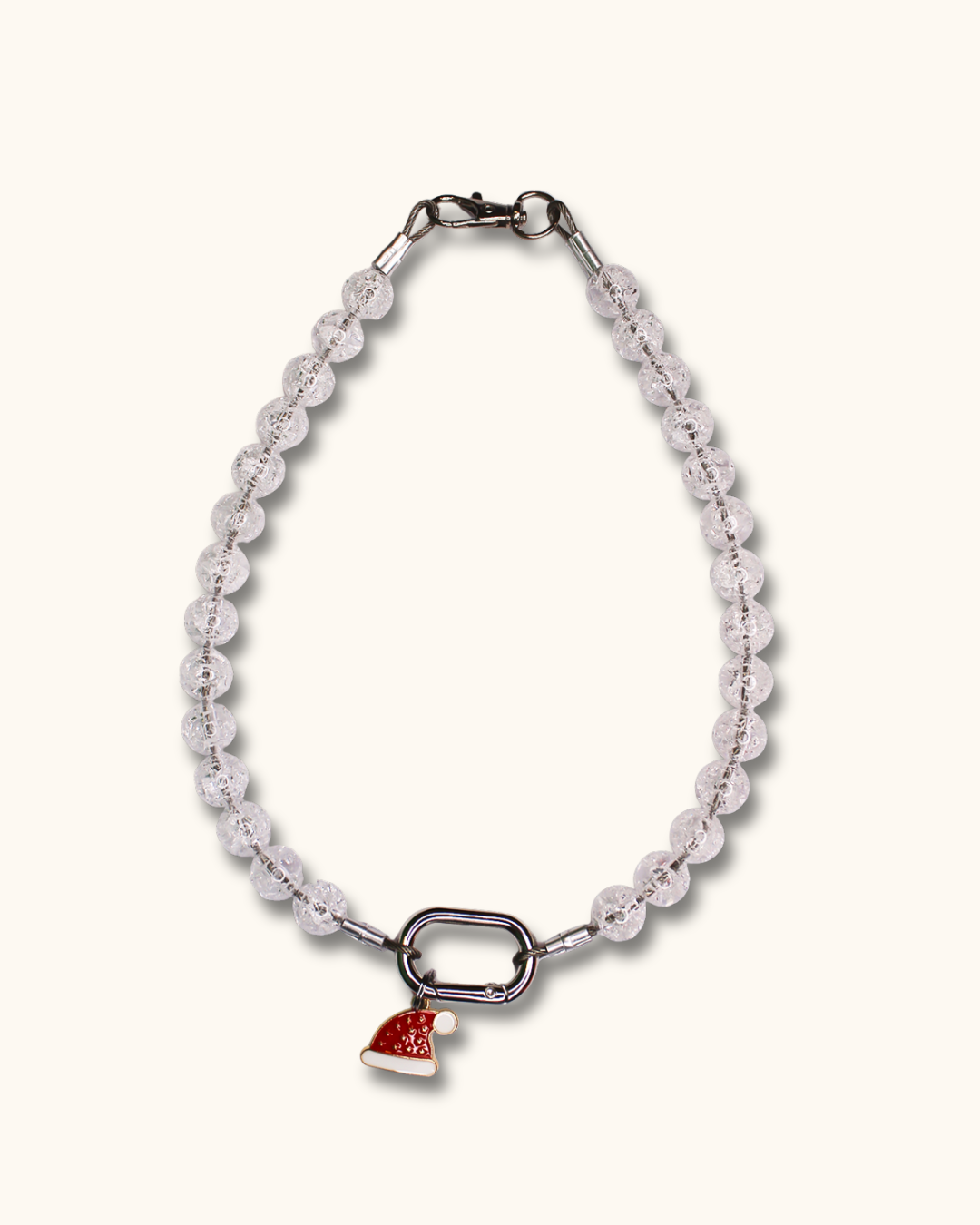 White Frost Carabiner Beaded Necklace