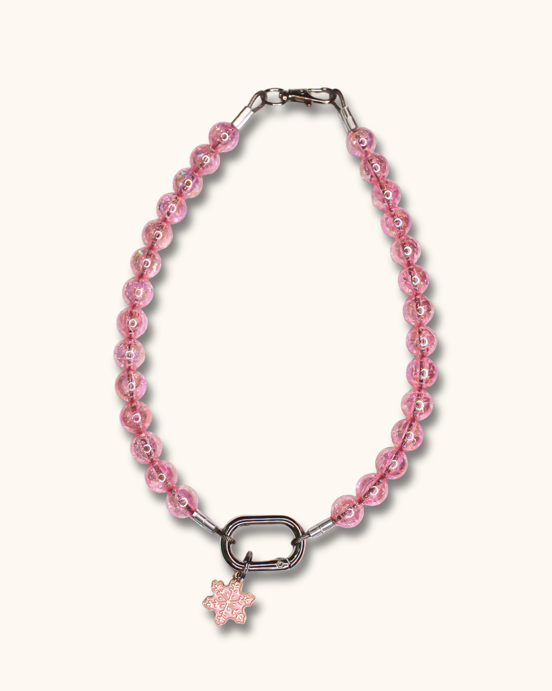 Pink Frost Carabiner Beaded Necklace