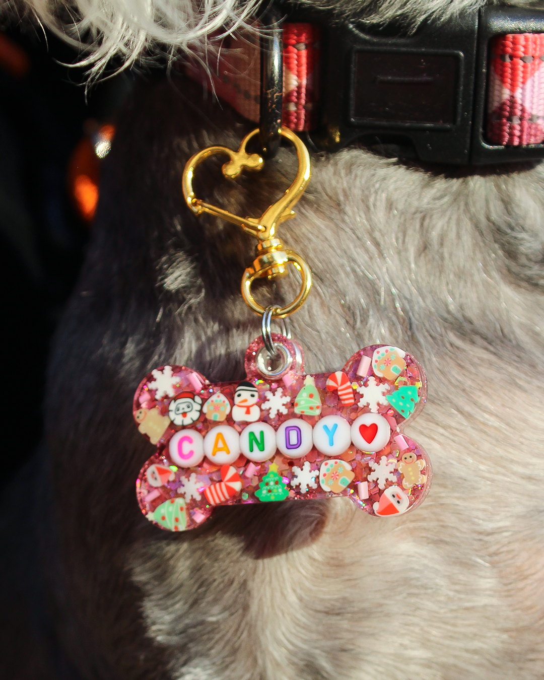 Pink Christmas Resin Pet Tag