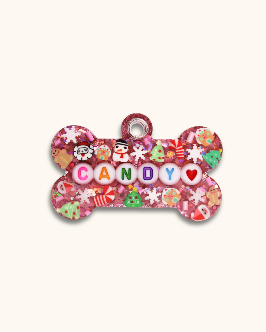 Pink Christmas Resin Pet Tag