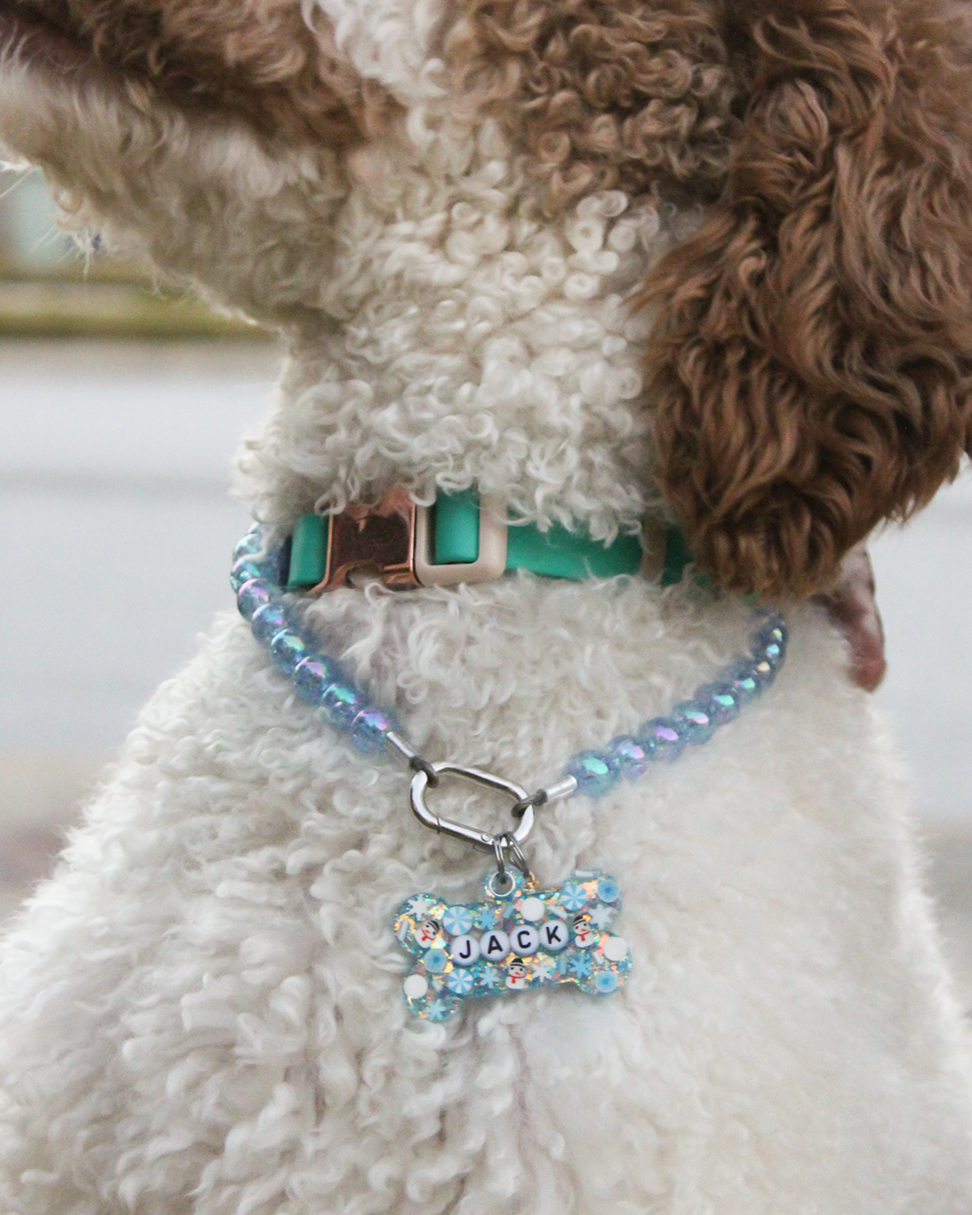 Blue Frost Carabiner Beaded Necklace